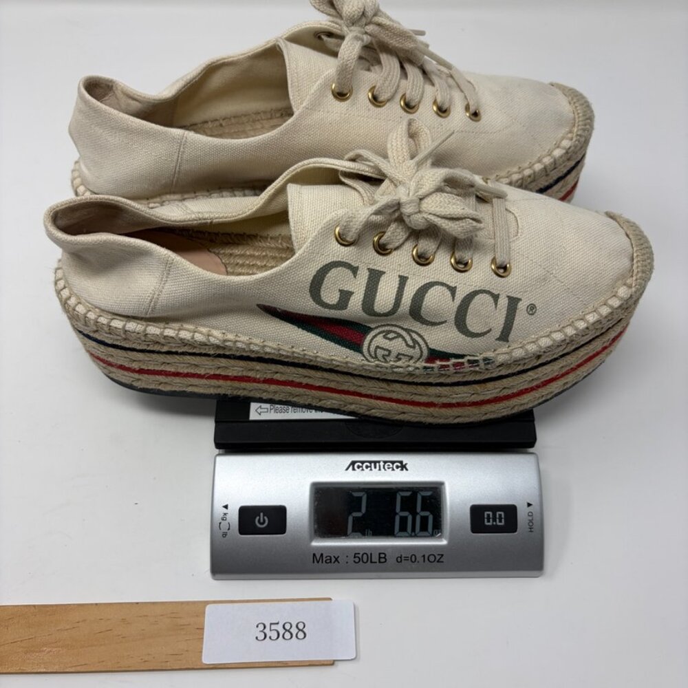 GUCCI Espadrille Sneaker Womens 38.5 / 8.5 US GUCCI Logo Prints Platform Wedge - Picture 15 of 15